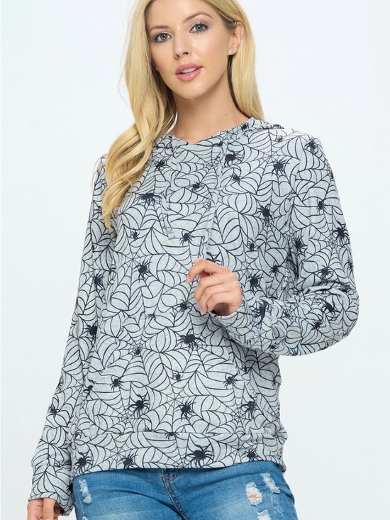 La soul Tops - Women's Light Gray Spiderweb Hoodie Sweatshirt